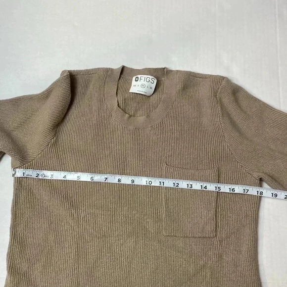 FIGS Loungewear Long Sleeve Ribbed Knit Pullover Sweater Latte Beige Size Medium - Picture 7 of 12